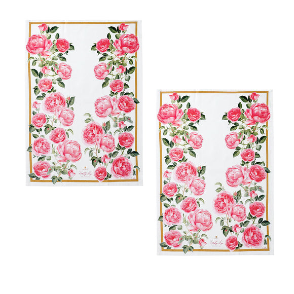 NNEDSZ Ashdene Set of 2 Heritage Rose Cotton Kitchen Tea Towels 50 x 70 cm