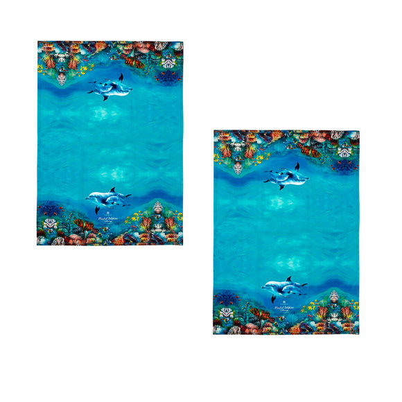 NNEDSZ Ashdene Set of 2 Playful Dolphins Cotton Kitchen Tea Towels 50 x 70 cm Reef Exploring