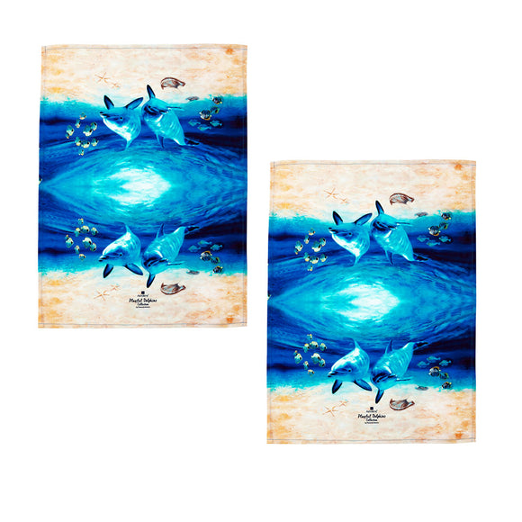 NNEDSZ Ashdene Set of 2 Playful Dolphins Cotton Kitchen Tea Towels 50 x 70 cm Underwater Buddies