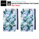 NNEDSZ Set of 4 Zest Leaves Green Cotton Kitchen Tea Towels 50 x 70 cm