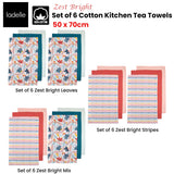 NNEDSZ Set of 6 Zest Bright Cotton Kitchen Tea Towels 50 x 70 cm Stripes