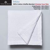 NNEDSZ White 100% Cotton Waffle Blanket Single/Double