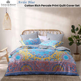 NNEDSZ Avila Blue Cotton Rich Percale Reversible Quilt Cover Set King