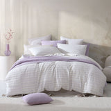 NNEDSZ Platinum Collection Balmoral Lilac 100% Cotton Woven Check Stripes Quilt Cover Set King