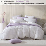NNEDSZ Platinum Collection Balmoral Lilac 100% Cotton Woven Check Stripes Quilt Cover Set Queen