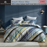 NNEDSZ Beach House Blue 250TC 100% Cotton Sateen Quilt Cover Set Super King