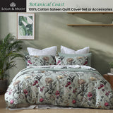 NNEDSZ Logan and Mason 250TC Botanical Coast Sage Cotton Sateen Quilt Cover Set Queen
