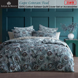 NNEDSZ Cape Conran Teal 250TC 100% Cotton Sateen Quilt Cover Set Super King