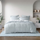 NNEDSZ Platinum Collection Emmet Sage Ruched Pin Striped Quilt Cover Set Queen