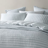 NNEDSZ Platinum Collection Emmet Sage Ruched Pin Striped Quilt Cover Set Queen
