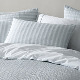 NNEDSZ Platinum Collection Emmet Sage Ruched Pin Striped Quilt Cover Set Queen