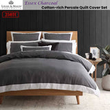 NNEDSZ Essex Charcoal Cotton-rich Percale Print Quilt Cover Set Queen