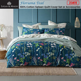 NNEDSZ Floriana Teal 250TC 100% Cotton Sateen Quilt Cover Set Super King
