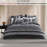 NNEDSZ Platinum Collection Hunter Charcoal 100% Cotton Seersucker Quilt Cover Set King