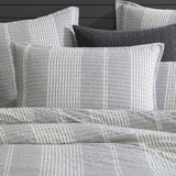 NNEDSZ Platinum Collection Hurley Charcoal Cotton Jacquard Stripe Quilt Cover Set Queen
