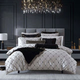 NNEDSZ Davinci Julienne Platinum Crushed Velvet Applique Quilt Cover Set King