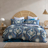 NNEDSZ Logan and Mason 250TC Kashmir Mid Blue Cotton Sateen Quilt Cover Set Queen