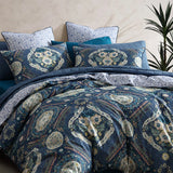 NNEDSZ Logan and Mason 250TC Kashmir Mid Blue Cotton Sateen Quilt Cover Set Queen