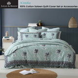 NNEDSZ Logan and Mason 250TC Kimba Teal Cotton Sateen Quilt Cover Set Queen