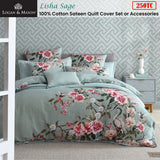 NNEDSZ Lisha Sage 250TC 100% Cotton Sateen Quilt Cover Set Super King