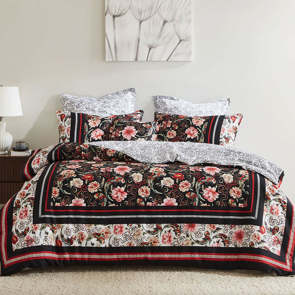 NNEDSZ 250TC Shanghai Nights Black Cotton Sateen Quilt Cover Set King