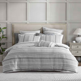 NNEDSZ Private Collection Sinclair Silver Self Flanged Striped Quilt Cover Set King