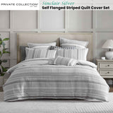 NNEDSZ Private Collection Sinclair Silver Self Flanged Striped Quilt Cover Set Queen