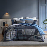 NNEDSZ Statham Navy 250TC 100% Cotton Sateen Quilt Cover Set Queen