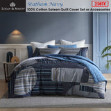 NNEDSZ Statham Navy 250TC 100% Cotton Sateen Quilt Cover Set Queen