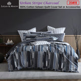 NNEDSZ Urban Stripe Charcoal 250TC 100% Cotton Sateen Quilt Cover Set Queen