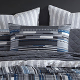 NNEDSZ Urban Stripe Charcoal 250TC 100% Cotton Sateen Quilt Cover Set Queen
