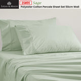 NNEDSZ 250TC 50% Polyester 50% Cotton Percale Sheet Set Sage 50cm Wall King Single
