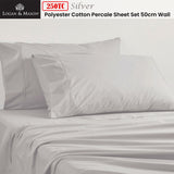 NNEDSZ 250TC 50% Polyester 50% Cotton Percale Sheet Set Silver 50cm Wall Queen
