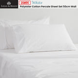 NNEDSZ 250TC 50% Polyester 50% Cotton Percale Sheet Set White 50cm Wall Split King
