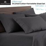 NNEDSZ Soft Brushed Cotton Flannelette Sheet Set Charcoal 40cm Wall Queen