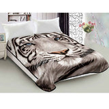 NNEDSZ 800GSM Luxury Reversible Animal Pattern Mink Blanket Queen 200 x 240 cm Blue-eyed Tiger