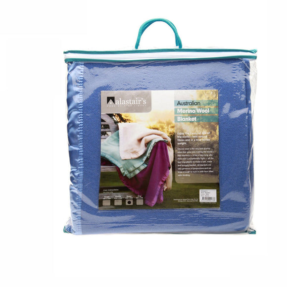 NNEDSZ Alastairs 375GSM Australian Merino Wool Blanket Blue - Queen