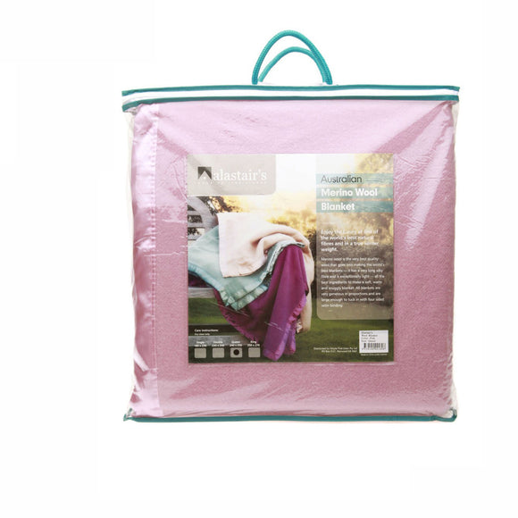 NNEDSZ Alastairs 375GSM Australian Merino Wool Blanket Pink - King