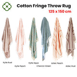 NNEDSZ 100% Cotton Fringe Throw Rug 125 x 150 cm Aztec Rust