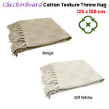 NNEDSZ Checkerboard 100% Cotton Texture Fringe Throw Rug 125 x 150 cm Off White