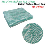 NNEDSZ Sia Herringbone Sea Green 100% Cotton Texture Throw Rug 125 x 150 cm