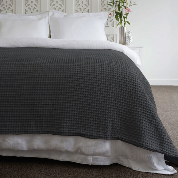 NNEDSZ Jenny Mclean Ardent Premium Super Soft Cotton Waffle Blanket Charcoal Queen