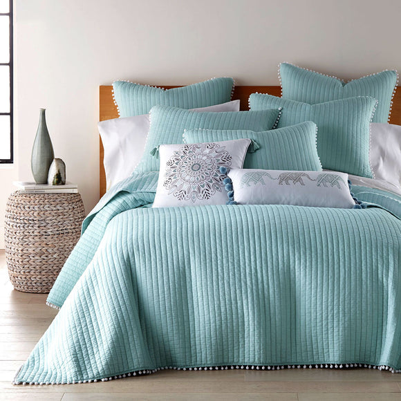 NNEDSZ Jenny Mclean Clavo Pompom Blue 3 Piece 100% Cotton Coverlet Set Super King