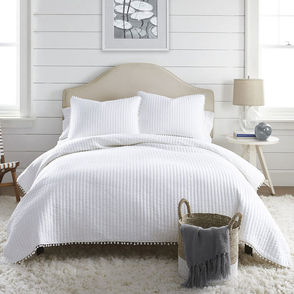 NNEDSZ Jenny Mclean Clavo Pompom White 3 Piece 100% Cotton Coverlet Set Super King