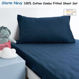 NNEDSZ Minikins Junior Cotton Combo Fitted Sheet Set Storm Navy Single