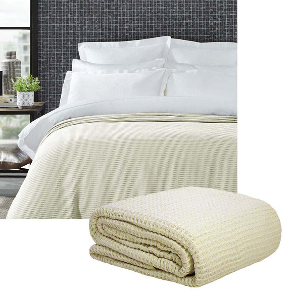 NNEDSZ Living @ Home 350gsm 100% Cotton Breathable Waffle Blanket Queen 240 x 255 cm Cream