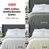 NNEDSZ Living @ Home 350gsm 100% Cotton Breathable Waffle Blanket Queen 240 x 255 cm Cream