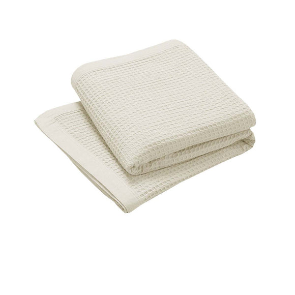 NNEDSZ Living @ Home 350gsm 100% Cotton Breathable Waffle Blanket Single 180 x 230 cm Cream