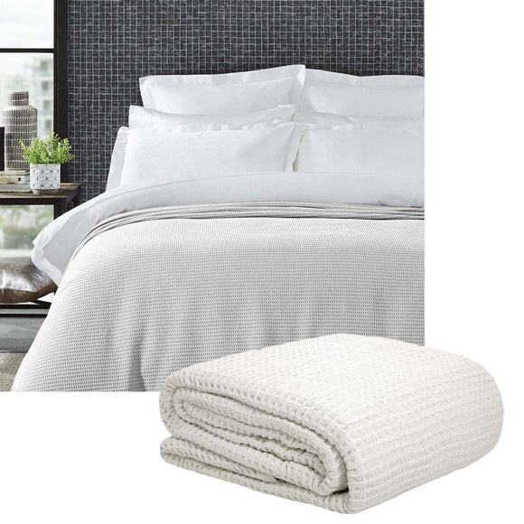 NNEDSZ Living @ Home 350gsm 100% Cotton Breathable Waffle Blanket Queen 240 x 255 cm White