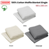 NNEDSZ Living @ Home 350gsm 100% Cotton Breathable Waffle Blanket Single 180 x 230 cm White